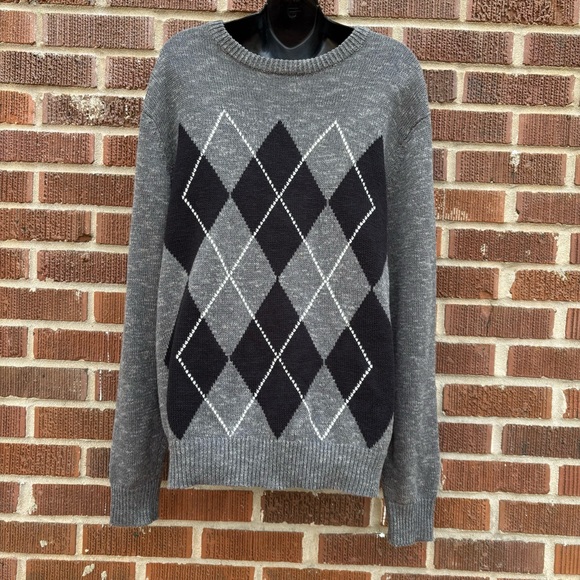 Paul Fredrick Other - Paul Fredrick Men’s Black Gray Diamonds Linen Cotton Crew Neck Sweater Size M